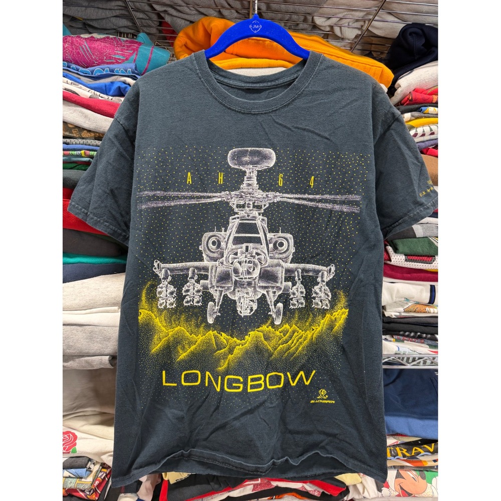 Vintage 1998 Blackbird AH-64 Apache Longbow Helicopter Shirt Mens M Blk US Army
